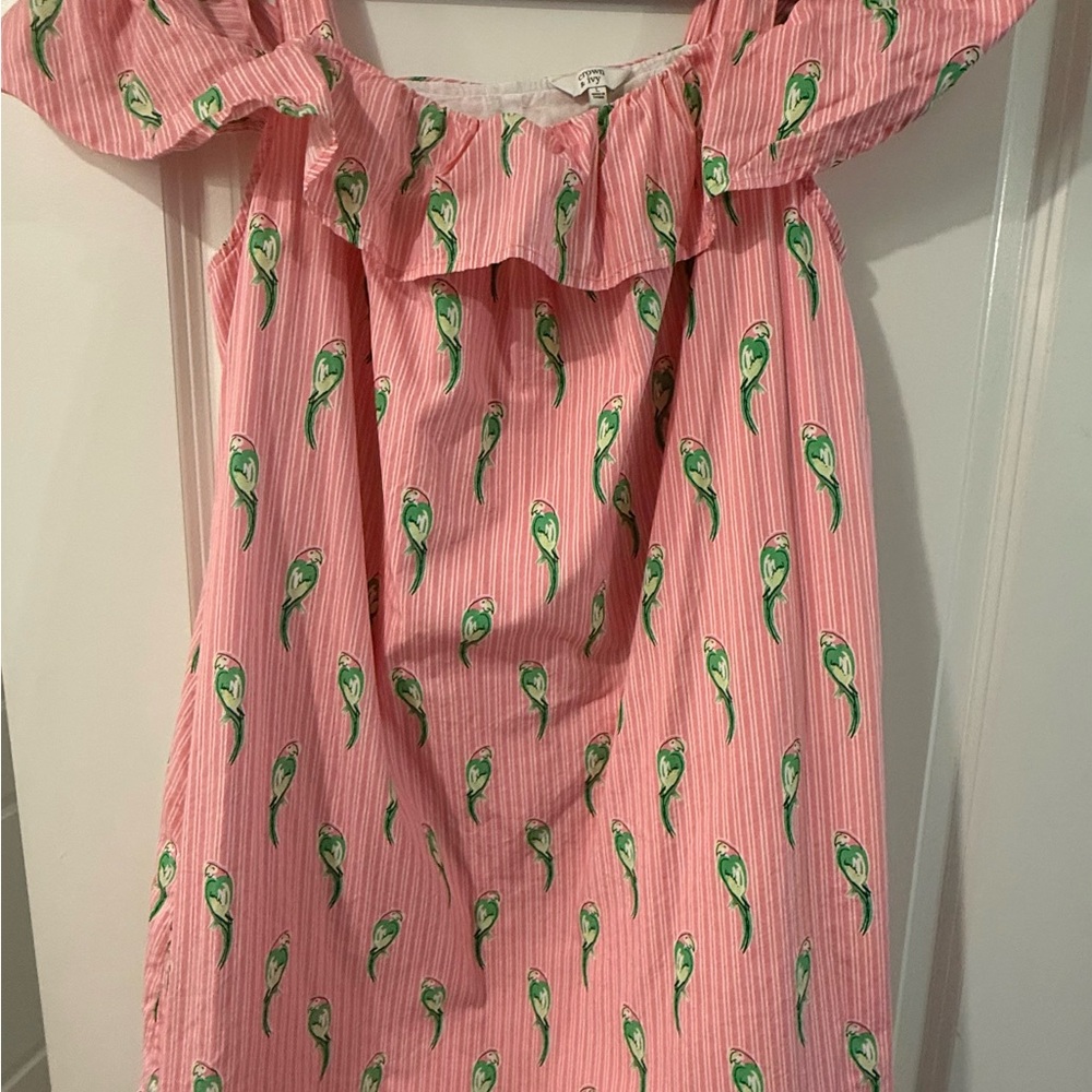 crown & ivy Pink Dress with Green Parrot Print